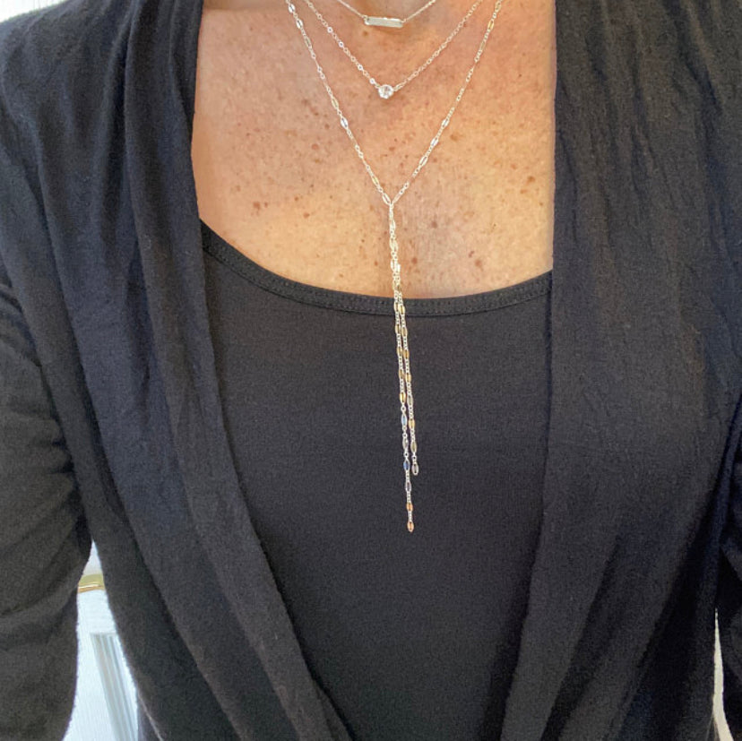 Layered Necklace Set | Tiny Bar, CZ Pendant & Lariat Chain
