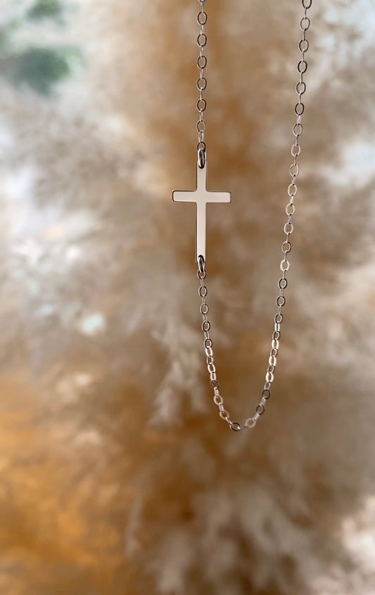 14K Tiny Sideways Cross Necklace | Solid Yellow Gold