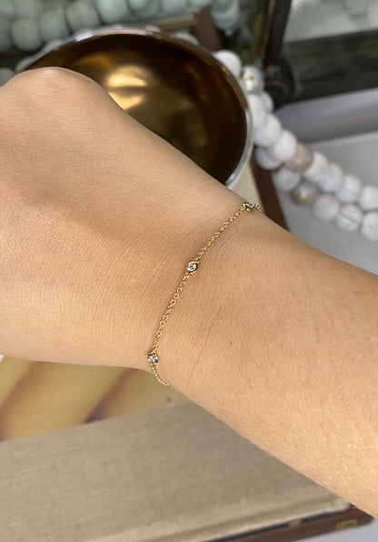14K Diamond Station Bracelet | Fine Dainty Genuine Diamond Bracelet
