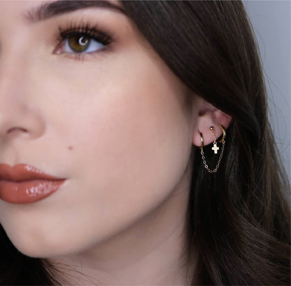 14K Gold Ball Stud Earrings | Dangling Cross Earrings