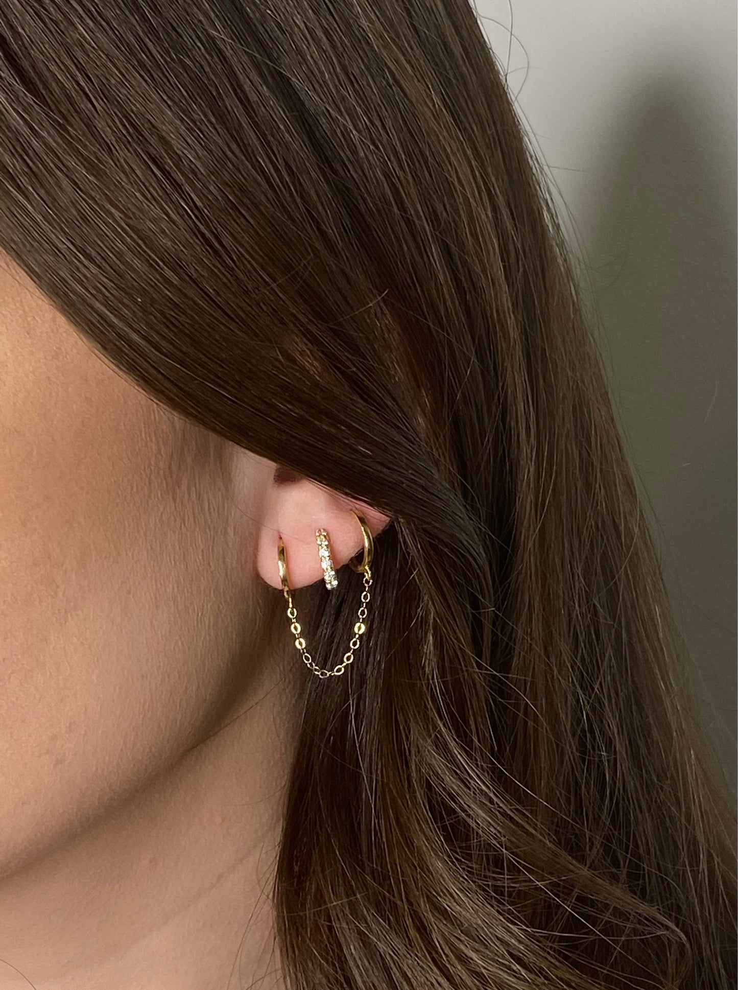 14K Solid Gold CZ Huggie Hoop Earrings | Channel Set with Click Closure