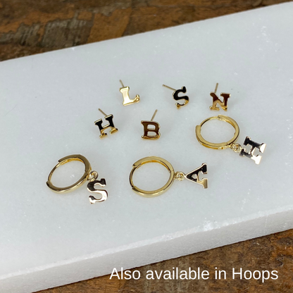 14K Initial Earring Studs | Block Letter Earrings