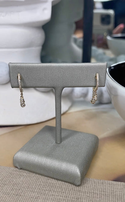 14K Gold Diamond Huggie Hoop Earrings | Shaker Style Cascading Diamond Drops