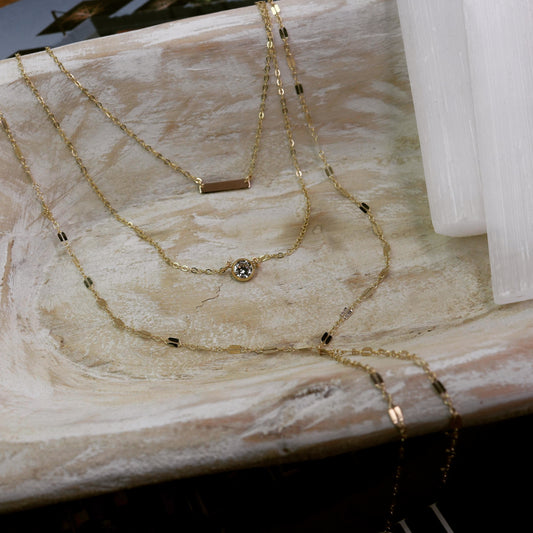 Layered Necklace Set | Tiny Bar, CZ Pendant & Lariat Chain