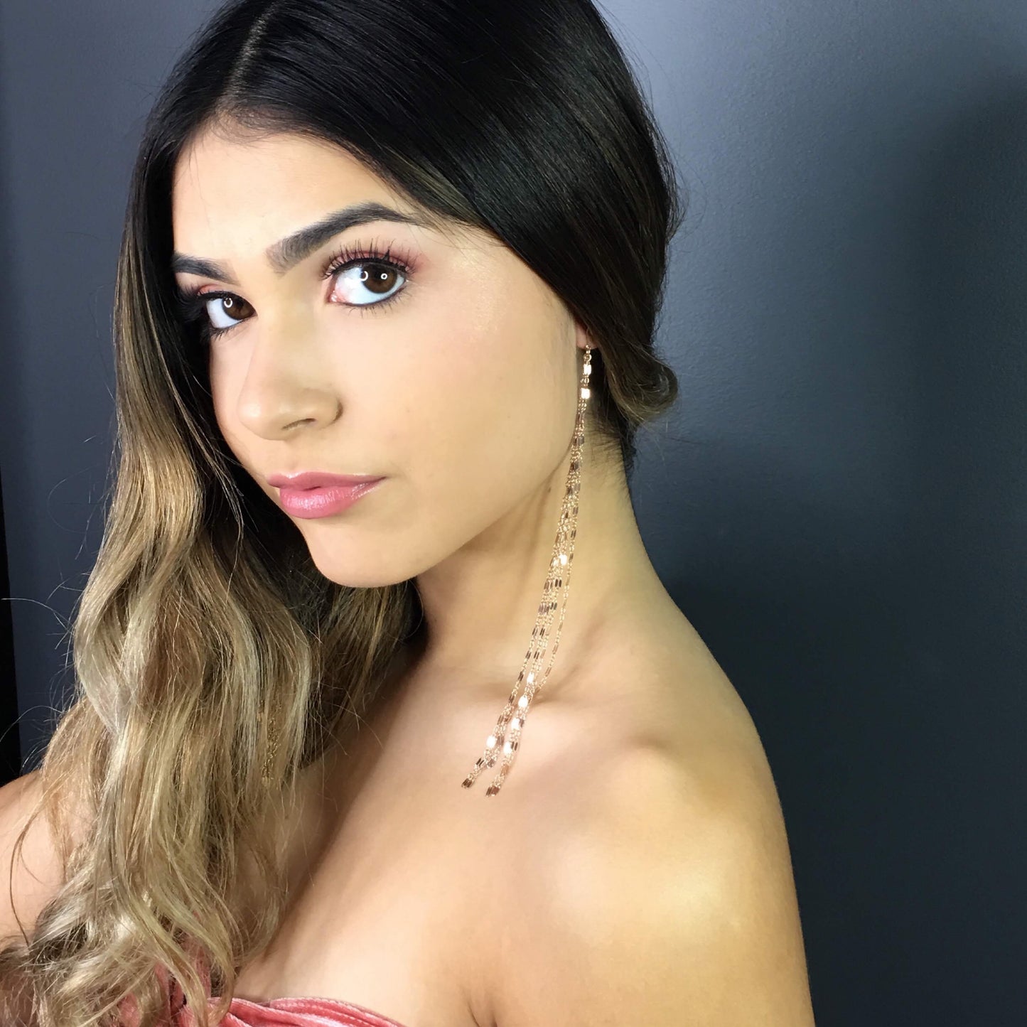 Mirror Lace Chain Shoulder Duster Earrings | Statement Long Drop Earrings