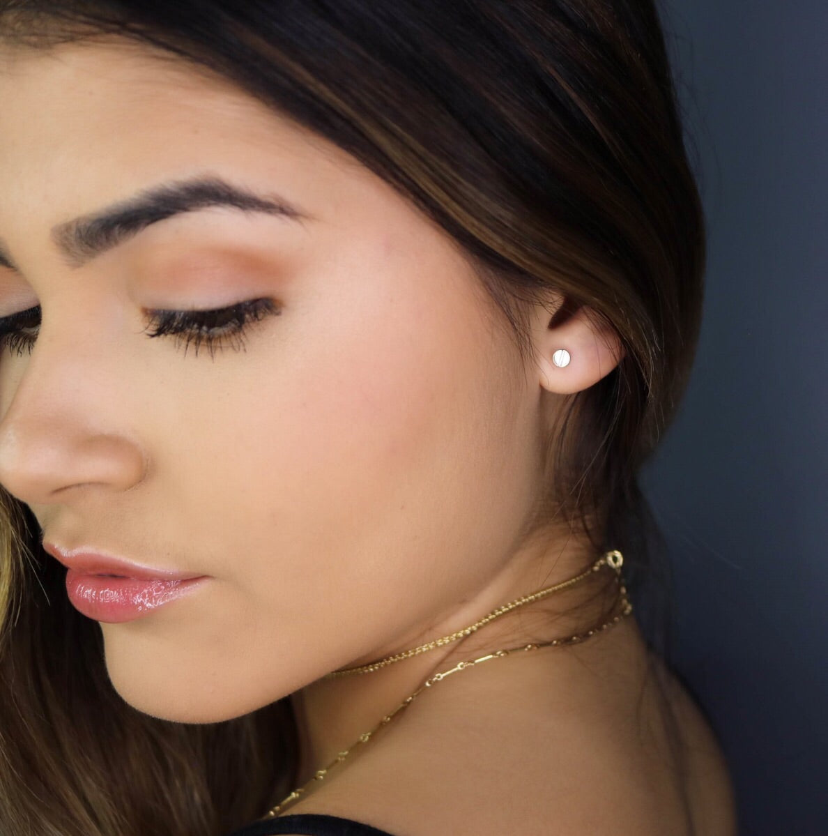 14K Flat Top Stud Earrings | Modern Minimalist Gold Disc Studs
