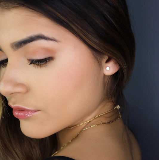 14K Flat Top Stud Earrings | Modern Minimalist Gold Disc Studs