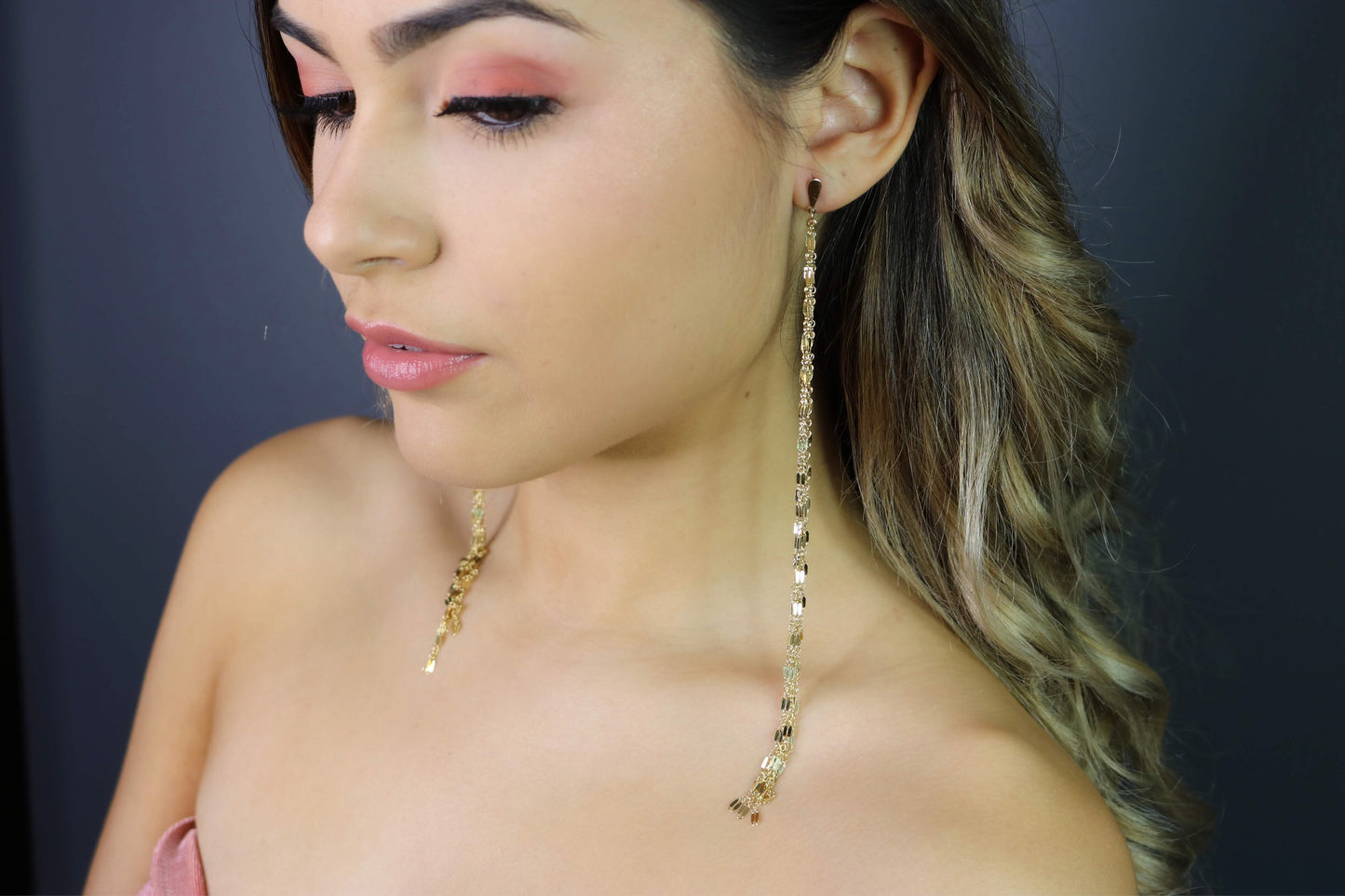 Mirror Lace Chain Shoulder Duster Earrings | Statement Long Drop Earrings