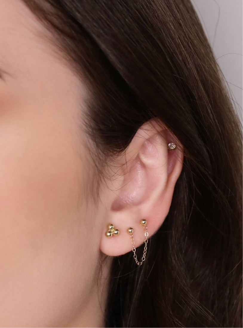 14K Double Ball Chain Handcuff Earrings | Chain Linked Stud Earrings