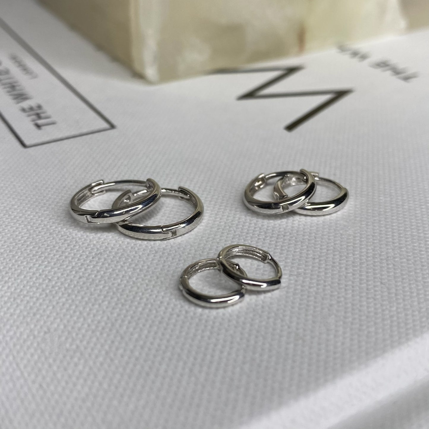 14K White Gold Polished Huggie Hoops | 3 Sizes