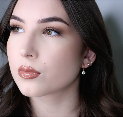 14K Gold Hoop Earrings Bezel Set CZ Drop | Classic Sparkle