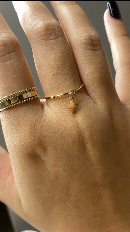 14K Gold Filled Cross Charm Ring | Dainty Christian Jewelry | Faith Gift