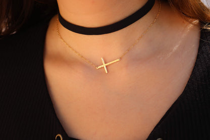 Hammered Sideways Cross Necklace | 2 Sizes Available