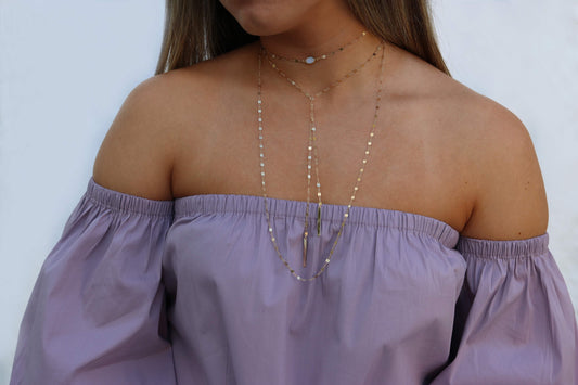 11 Way Wrap Necklace | Adjustable Layered Chain | Double Bar Tassel