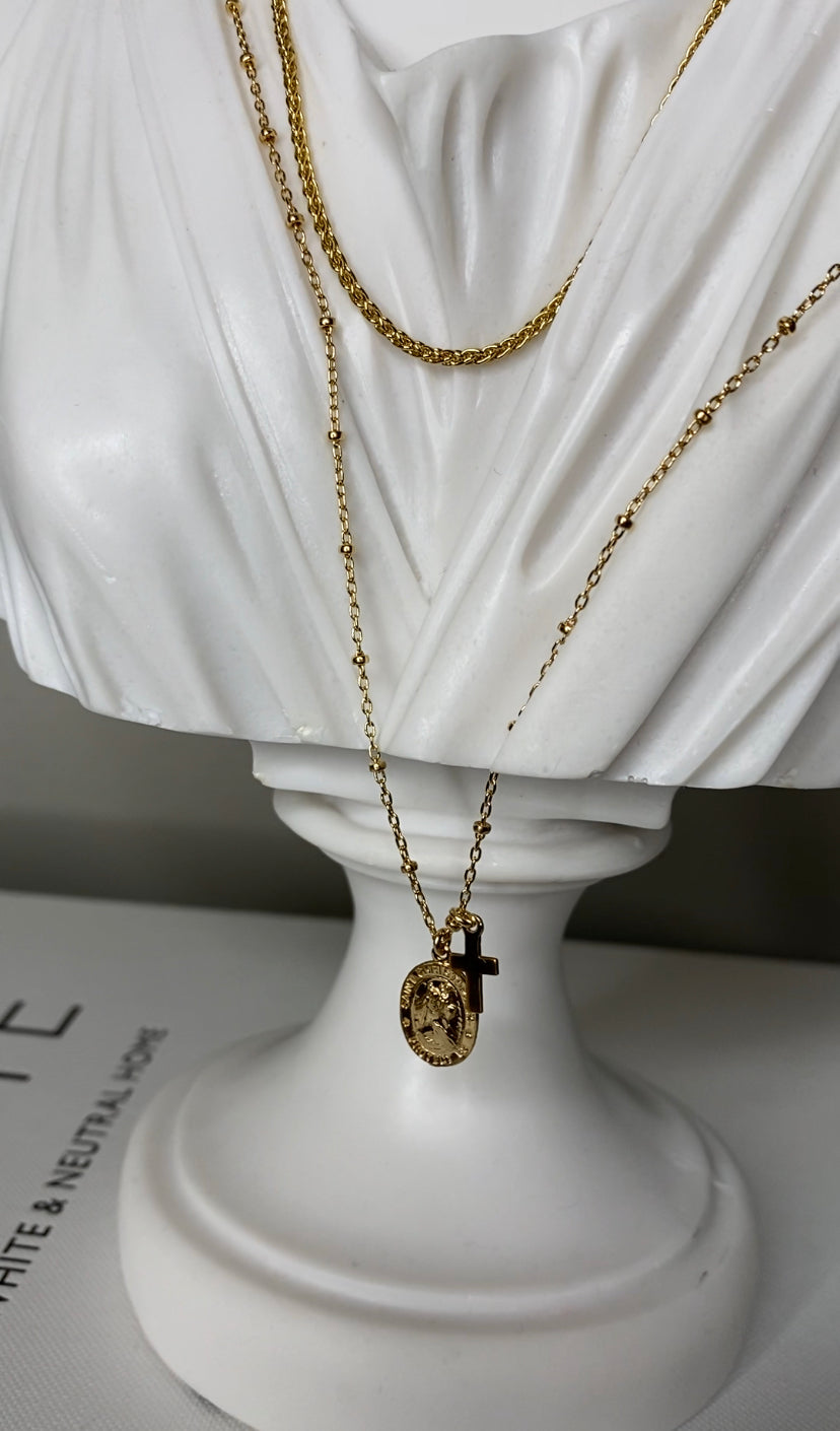 14K Gold Filled St. Christopher and Cross Charm Necklace | Meaningful Jewelry