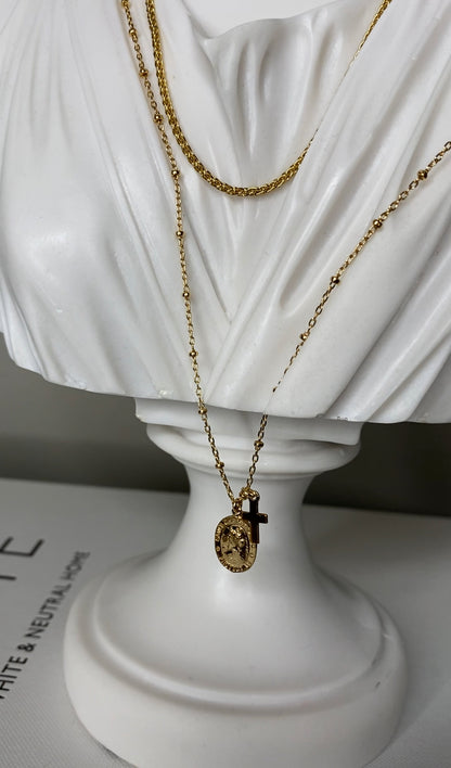 14K Gold Filled St. Christopher and Cross Charm Necklace | Meaningful Jewelry