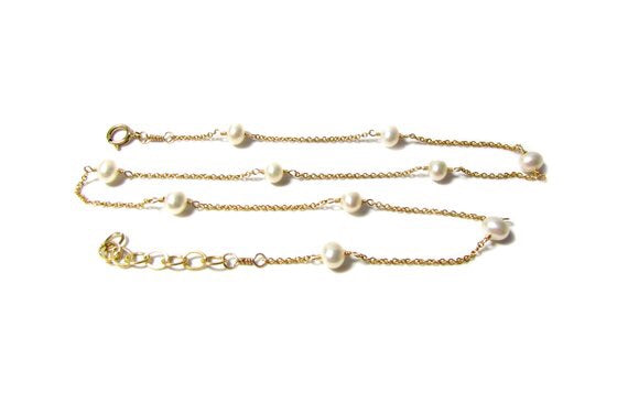 Freshwater Pearl Tin Cup Choker Necklace | 14K Gold Filled Station Chain