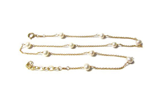 Freshwater Pearl Tin Cup Choker Necklace | 14K Gold Filled Station Chain
