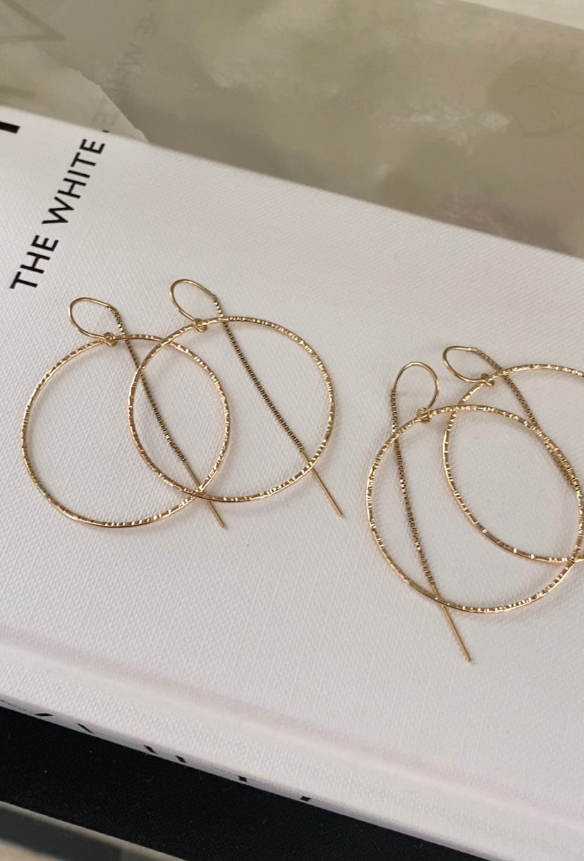 Textured Circle Threader Earrings | Linear Texture | Minimalist Modern Jewelry