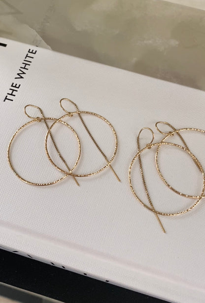 Textured Circle Threader Earrings | Linear Texture | Minimalist Modern Jewelry