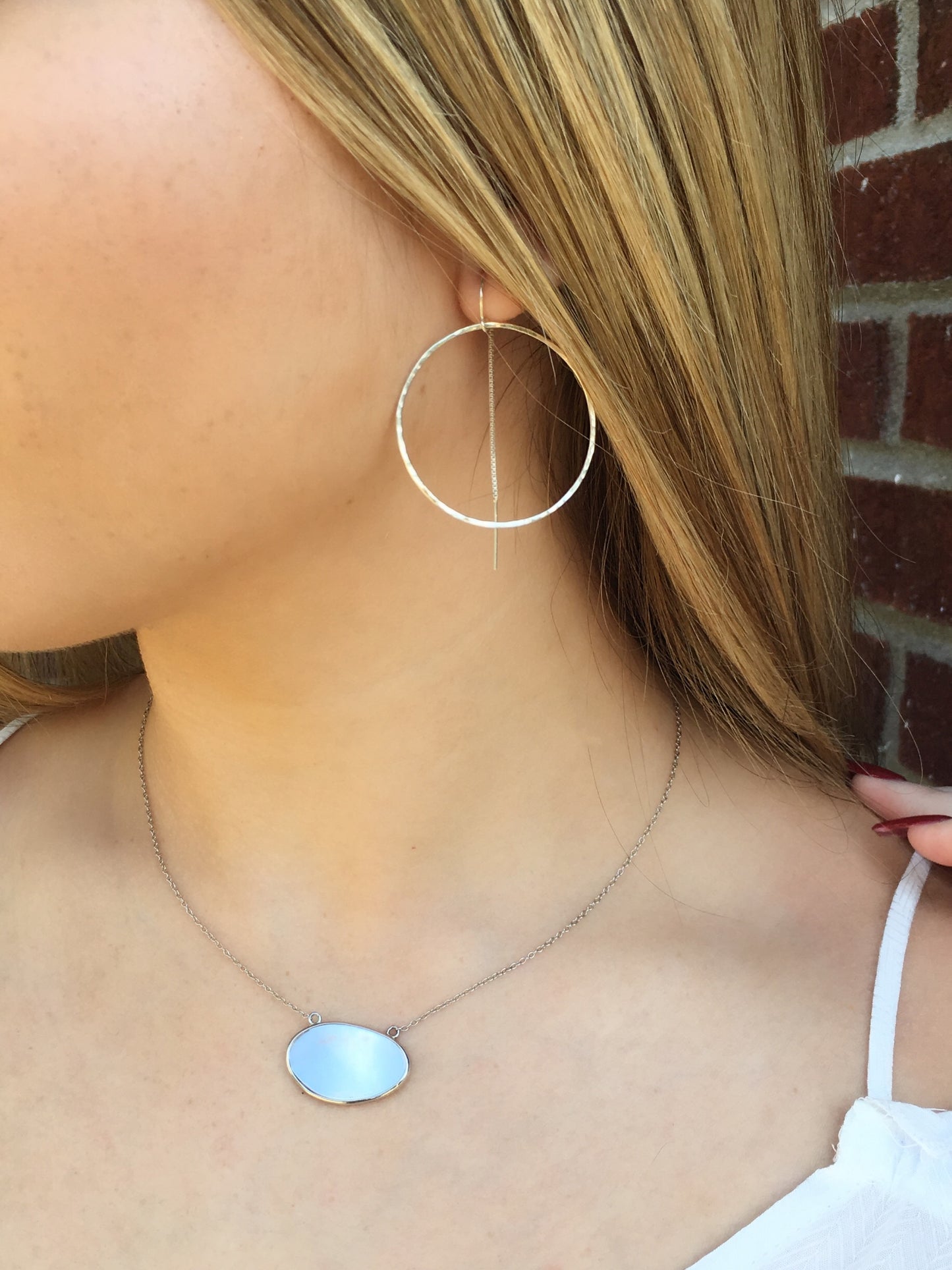 Textured Circle Threader Earrings | Linear Texture | Minimalist Modern Jewelry