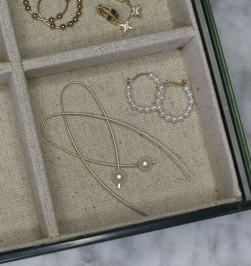 Pearl Arc Threader Earrings | Modern Wire Hoops