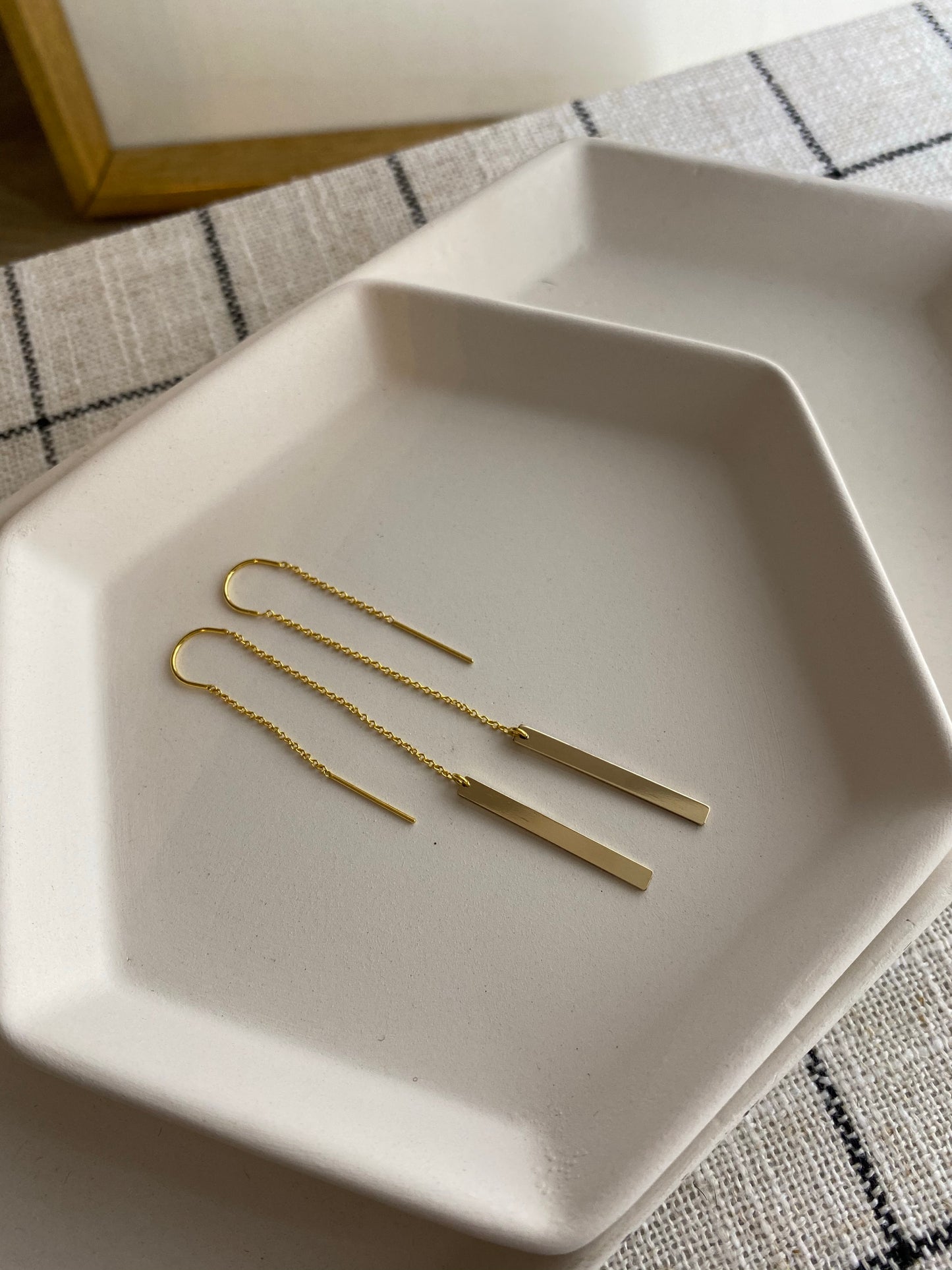 Bar Threader Earrings | 14K Gold or Sterling Silver | Minimalist Dangle Earrings