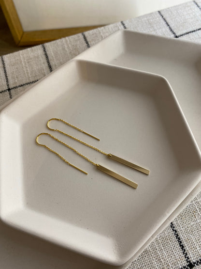 Bar Threader Earrings | 14K Gold or Sterling Silver | Minimalist Dangle Earrings