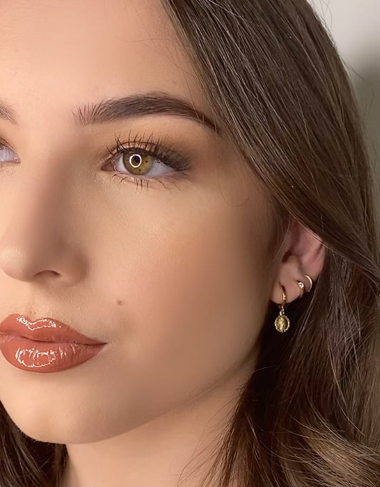 14K Gold Virgin Mary Hoop Earrings | Religious Medallion Jewelry