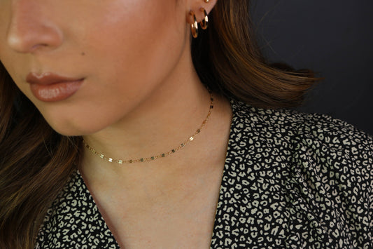 14K Mirror Lace Chain Choker | Solid Gold | White or Yellow Gold