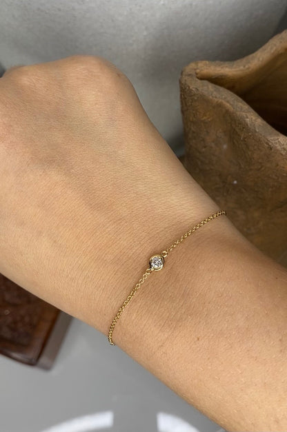 14K Bezel Set Solitaire Diamond Bracelet | Fine Jewelry Layering Bracelet