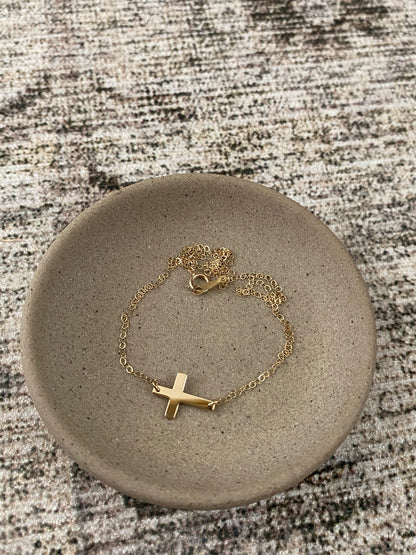 14K Gold Tiny Sideways Cross Necklace