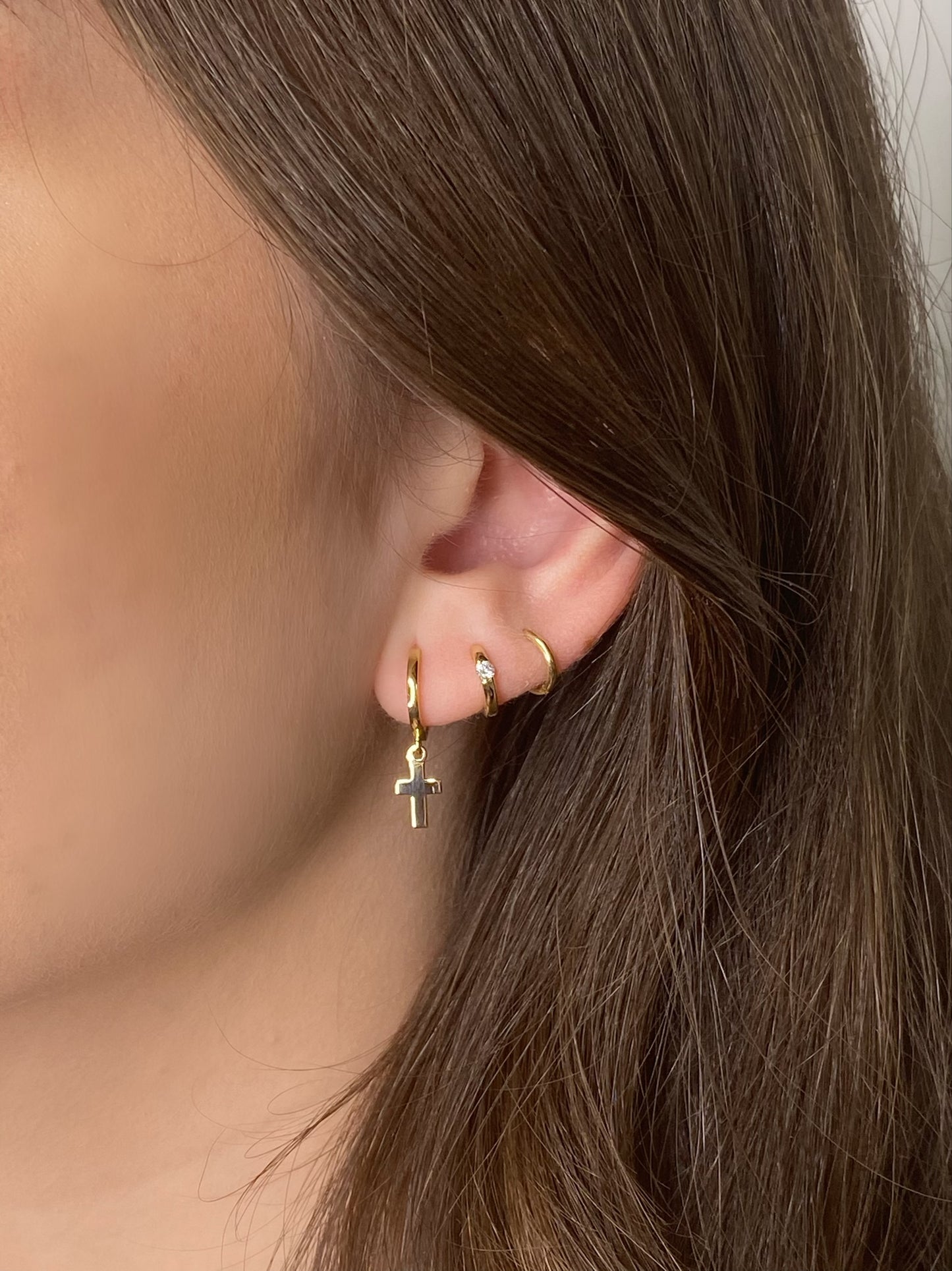 14K Hoop Earrings with Dangling Cross | Single or Pair
