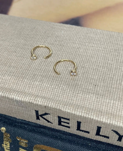 14K Diamond Threader Hoop Earring | Genuine Diamond Demi Hoop | Minimalist Fine Jewelry