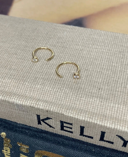 14K Diamond Threader Hoop Earring | Genuine Diamond Demi Hoop | Minimalist Fine Jewelry