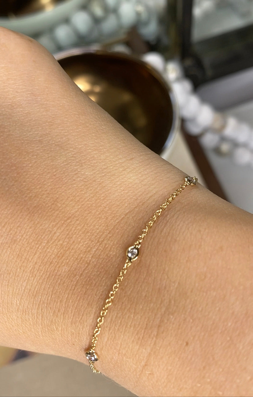 14K Diamond Station Bracelet | Fine Dainty Genuine Diamond Bracelet