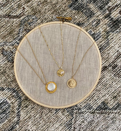 Coin Pearl & Hammered Disc Necklace