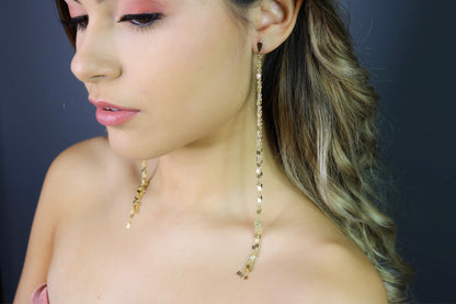 Mirror Lace Chain Shoulder Duster Earrings | Statement Long Drop Earrings