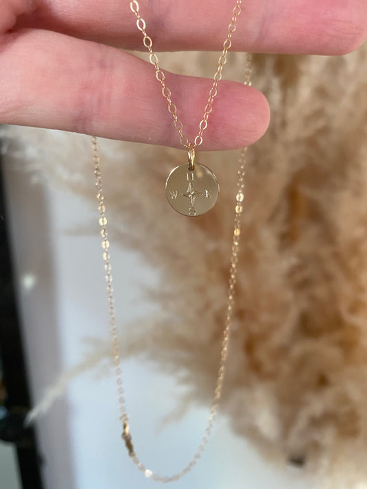 14K Engraved Compass Necklace | Traveler or Graduate Gift | Meaningful Fine Jewelry