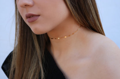 14K Mirror Lace Chain Choker | Solid Gold | White or Yellow Gold