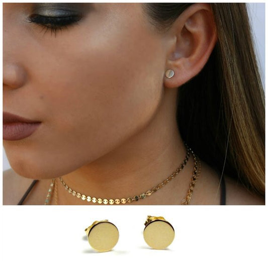 14K Circle Stud Earrings | Solid Yellow Gold | Matte & Polished Finishes