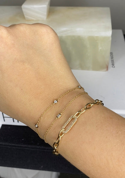 Solid 14K Gold Genuine Diamond Baguette Solitaire Bracelet | Fine Dainty Bracelet