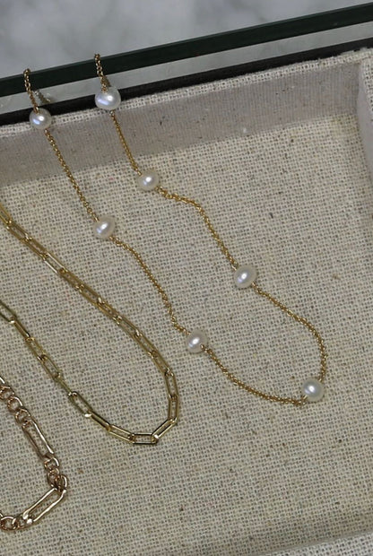 Freshwater Pearl Tin Cup Choker Necklace | 14K Gold Filled Station Chain