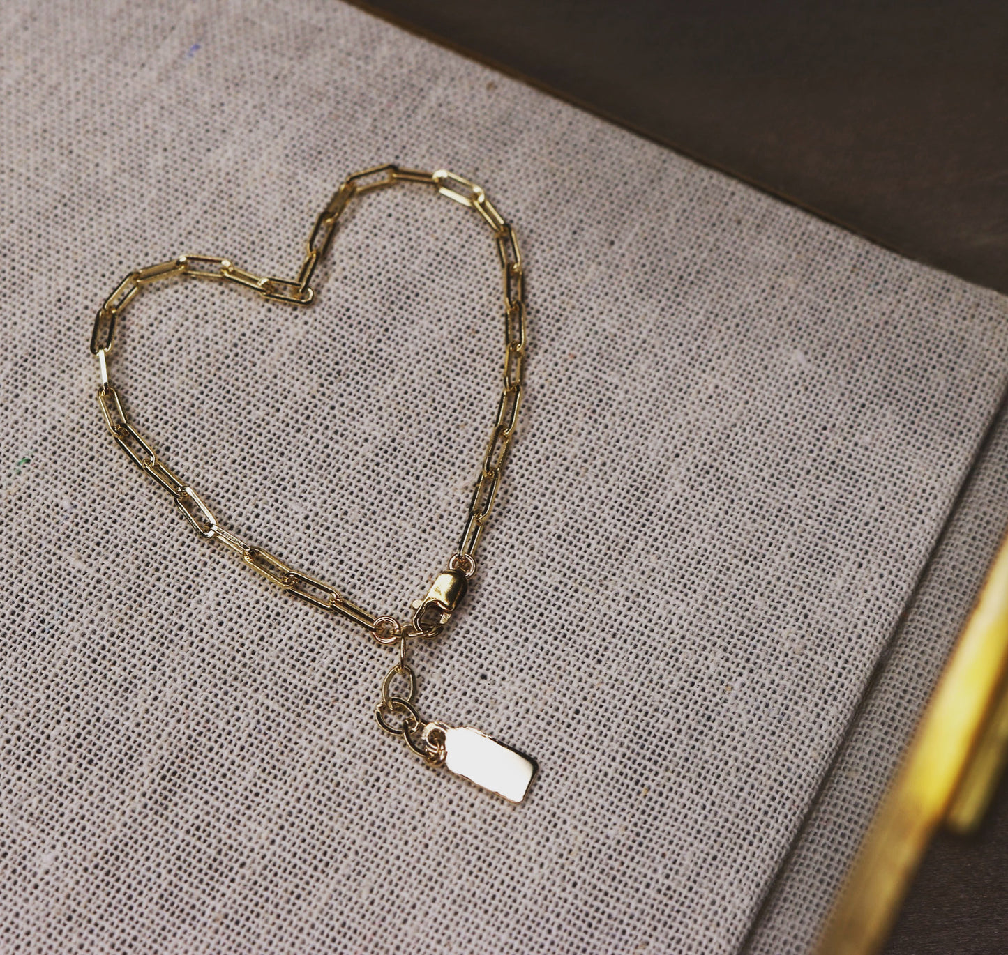 Rectangle Link Layering Bracelet | Paperclip Chain Bracelet with Tag