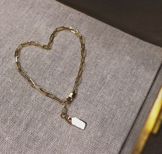 Rectangle Link Layering Bracelet | Paperclip Chain Bracelet with Tag