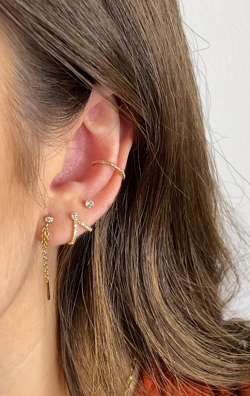14k Gold Diamond Double J Wrap Hoop Earrings | Pavé Set Hugging Hoops