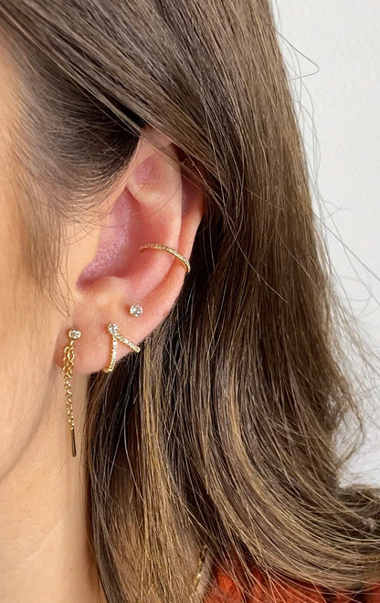 14k Gold Diamond Double J Wrap Hoop Earrings | Pavé Set Hugging Hoops