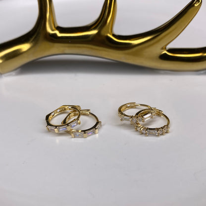 14K Gold Baguette Hoop Earrings | Modern Geometric Sparkle