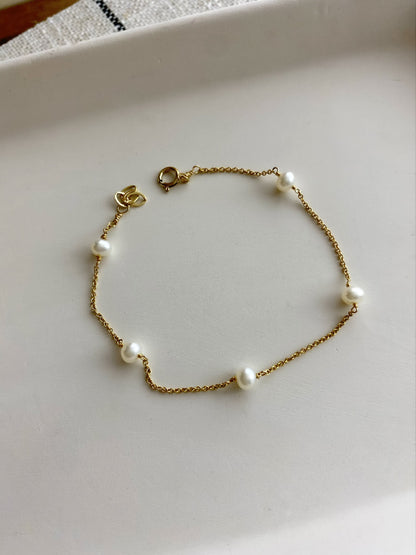 Freshwater Pearl Station Bracelet | Dainty Pearl Chain Bracelet