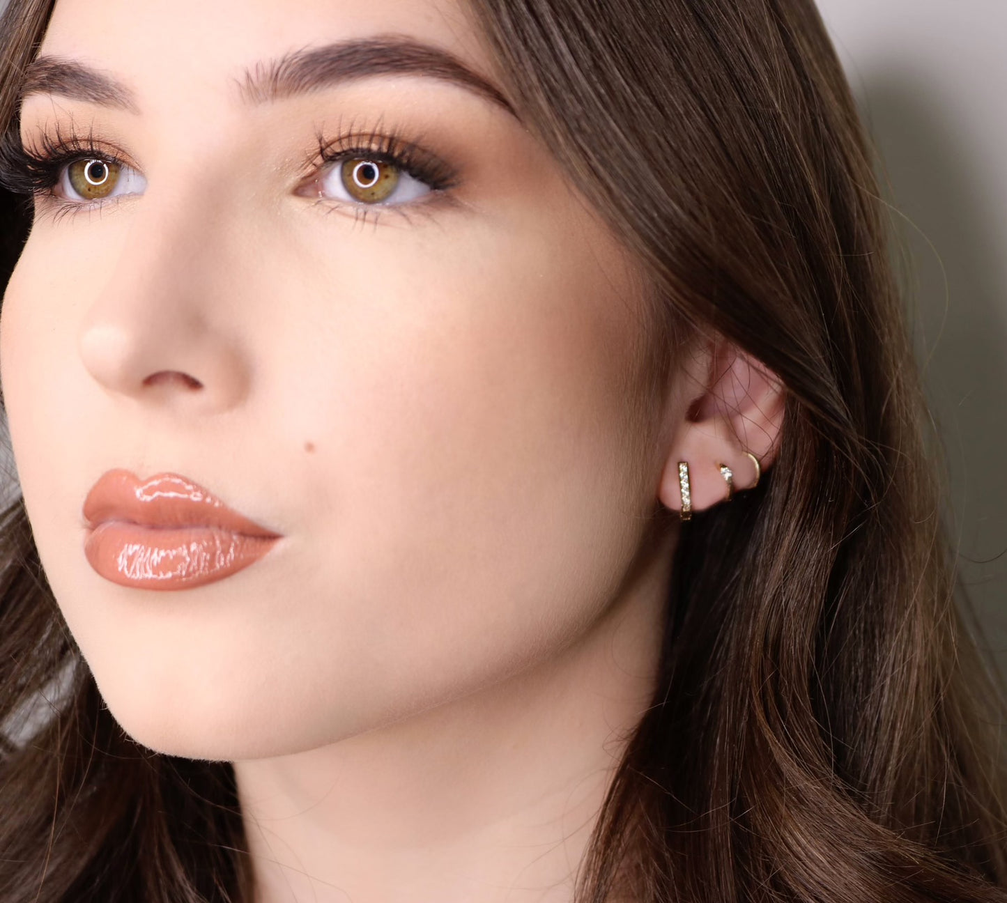 14K Gold Tiny Hoop Earrings with Single CZ | Click Lock Closure | Single or Pair